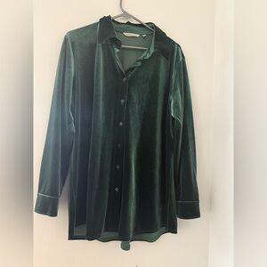 Soft Surroundings Velvet Green Button Down Top Sz Large